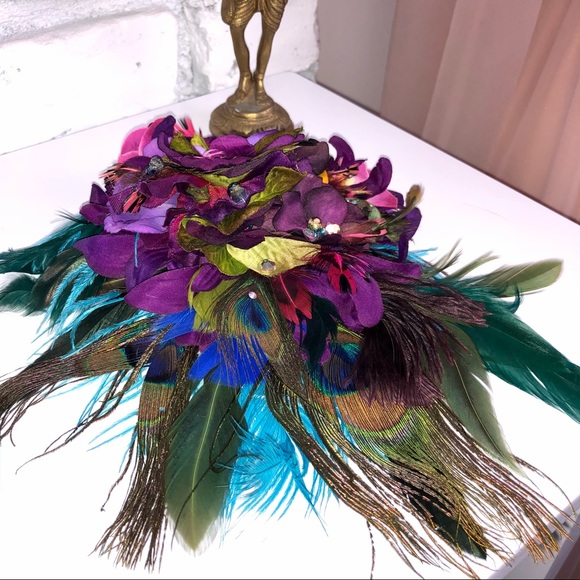 Handmade ladies fascinator peacock color STUNNING main image 8